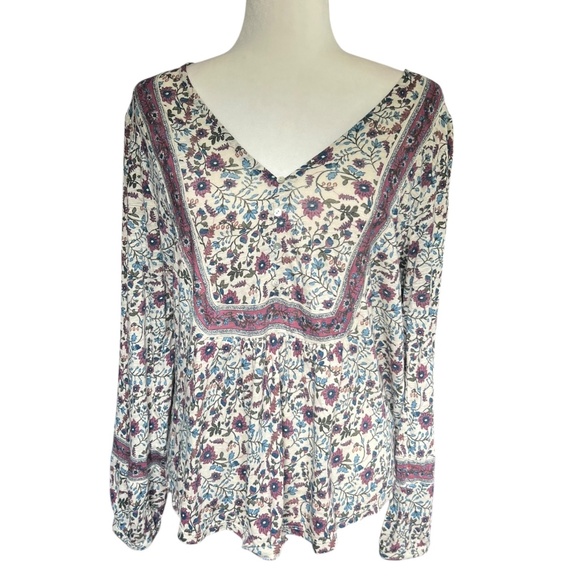Boho Flowy Colorful Lucky Brand Top - Cotton & Modal Large - Picture 1 of 4